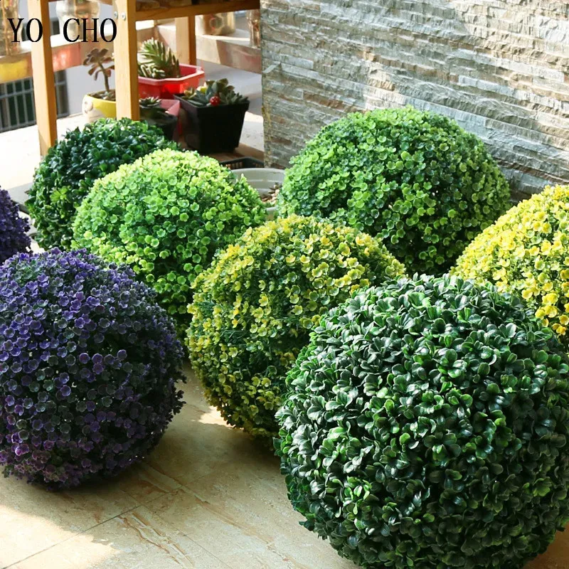 YO CHO plantes artificielles grande boule d'herbe en plastique d'imitation verte pour la maison jardin décoration extérieure fausse boule de fleur 240127