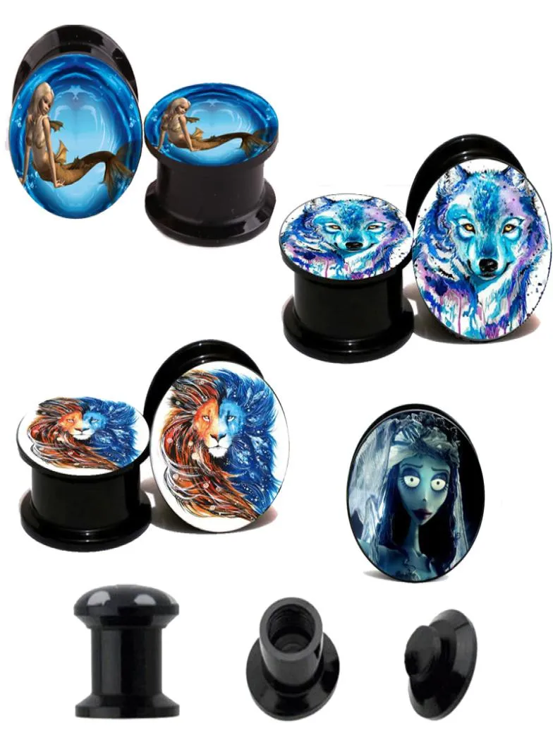 lion wolf mermaid logo Mixed Style 10 PCS Piercing jewelry Ear Plugs acrylic Ear Tunnels Body Jewelry Stretchers big Earring9444258