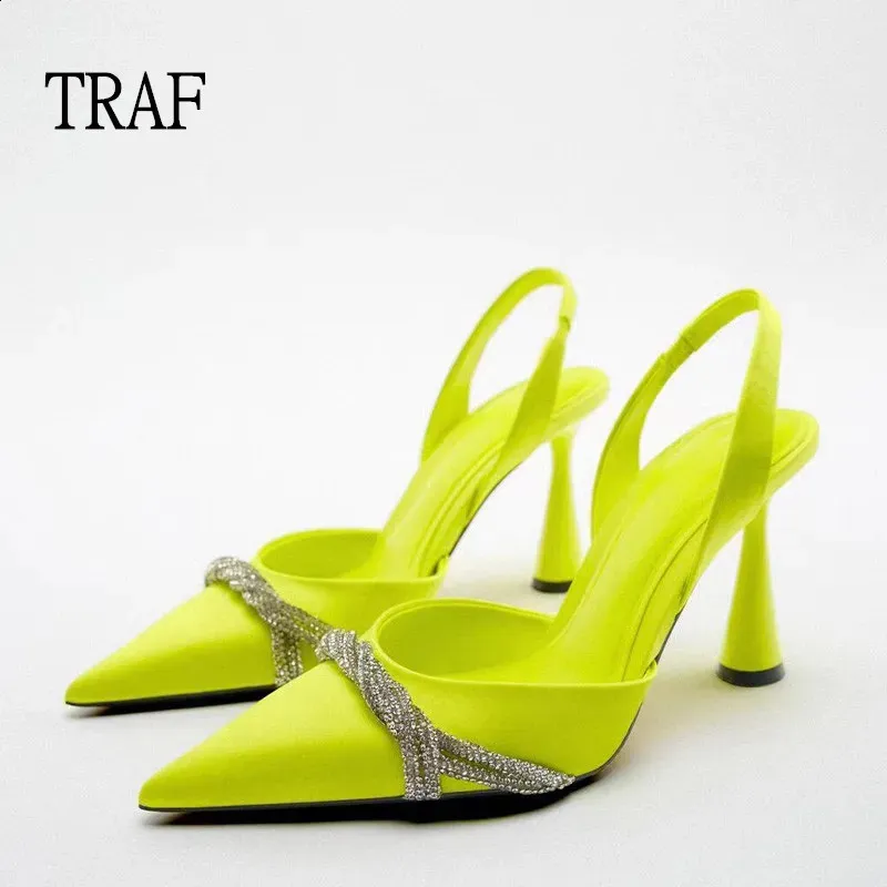 Traf Pointe 741 Kadın Yaz Rhinestone Pompaları Zarif Yüksek Topuk Sandals Marka Marka Kadın Topuk Slingback Lady Shoes 240125 965