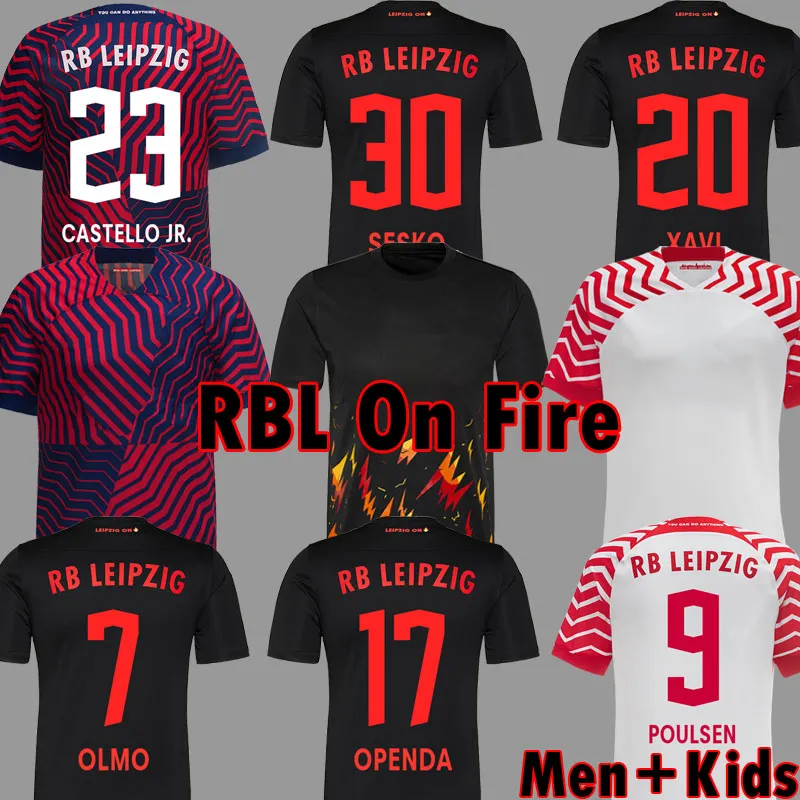 2024 RBL On Fire Kit Soccer Jerseys 23 24 Limited Edition Black Special Jersey Openda Sesko Olmo Camiseta Xavi Maillot Xaver 2023 2024 Koszulka piłkarska Haidara Mundliform