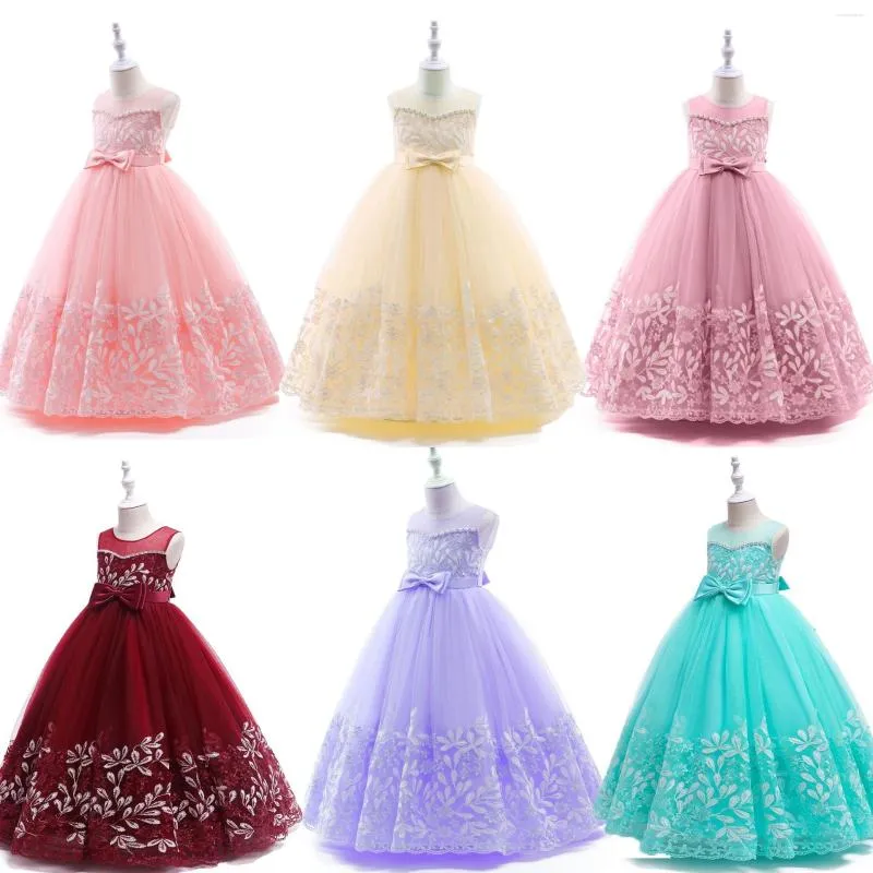 Платья для девочек, платье Аннабель для детей, платье принцессы с бантом и цветком, без рукавов, детское платье на день рождения, свадьбу, вечеринку
