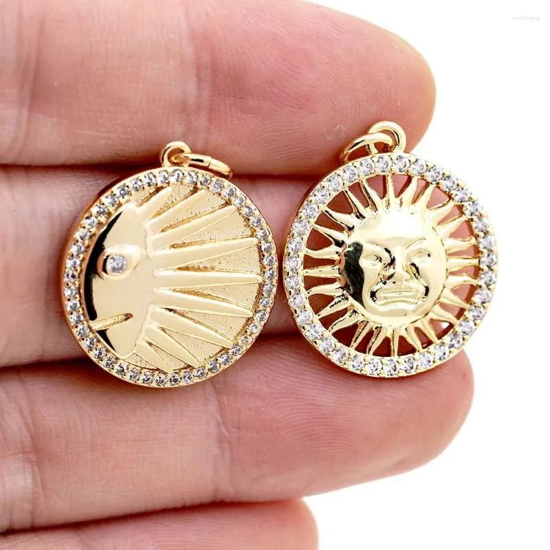 Anhänger Halsketten Klassische Vintage Sonnengesicht Vergoldet Zirkon Runde Charm Schmuck DIY Herstellung Männer Halskette Zubehör Geschenke