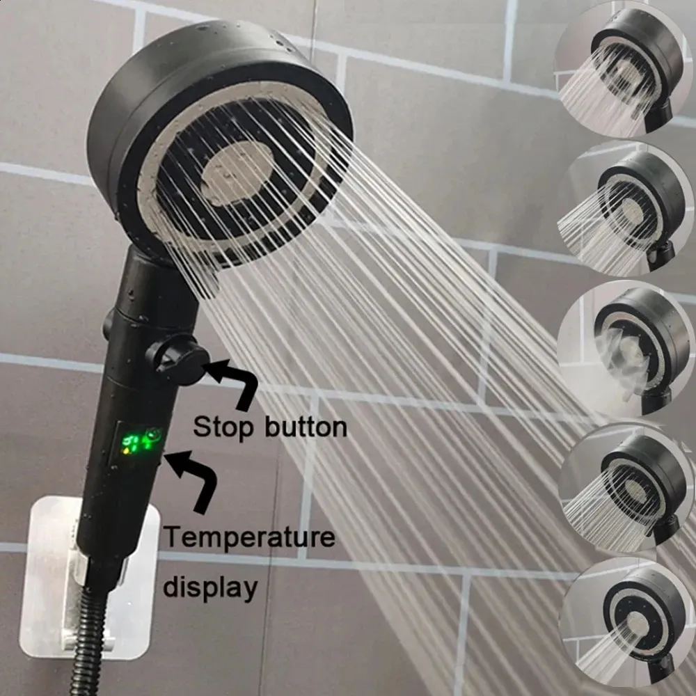 Cabezal de ducha con pantalla de dígitos de temperatura, 5 modos, parada con una tecla, ducha de mano, filtro de ahorro de agua de alta presión, cabezal de ducha para baño 240202