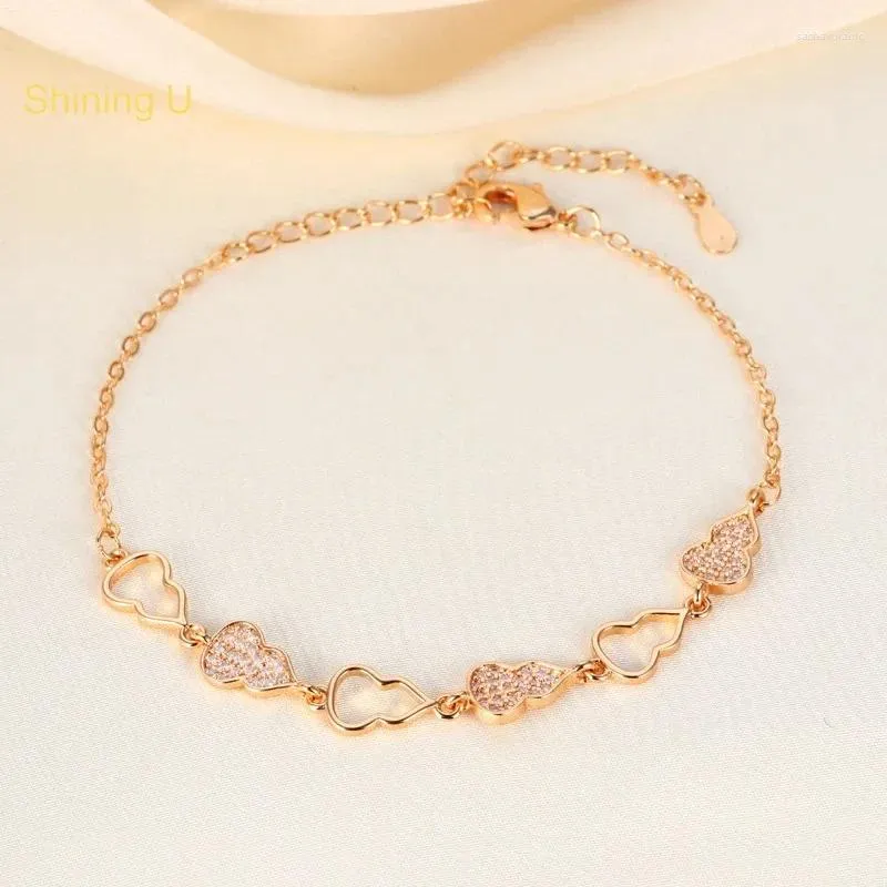 Charm Bracelets Shining U Gourd Hollowed Full Zircon Gems Bracelet For Women Gold Color Fasion Jewelry Gift