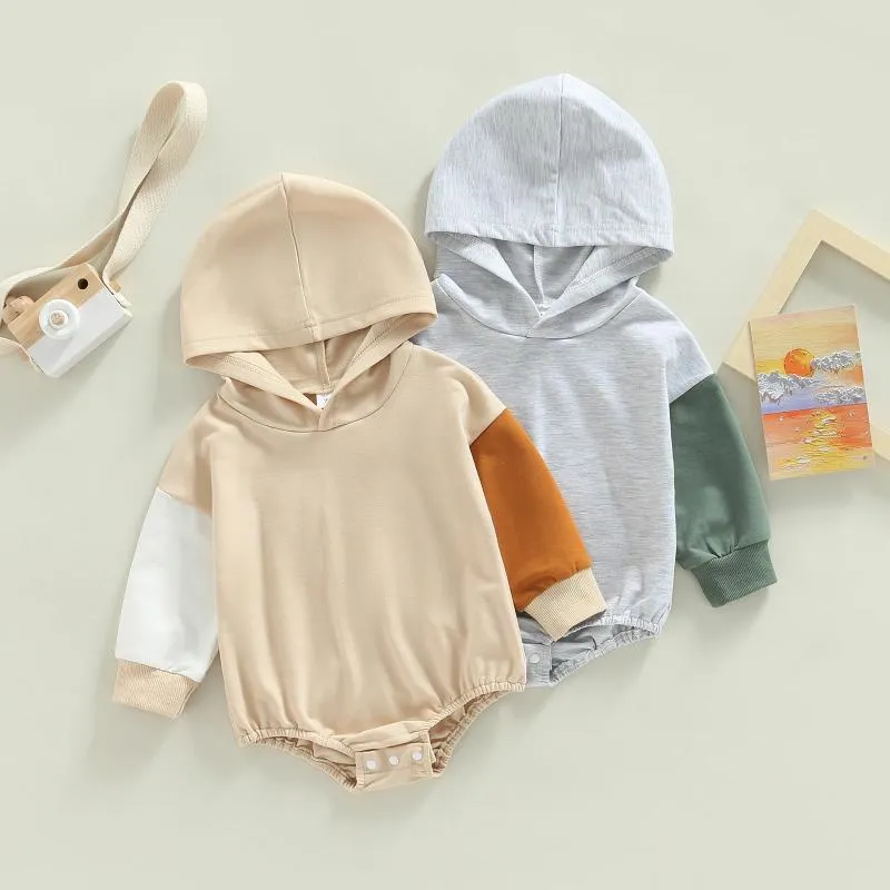 Rompers 2024-09-23 Lioraitiin 0-18M Infant Baby Boys Girls Bodysuit Long Sleeve Hooded Contrast Color For Casual Daily