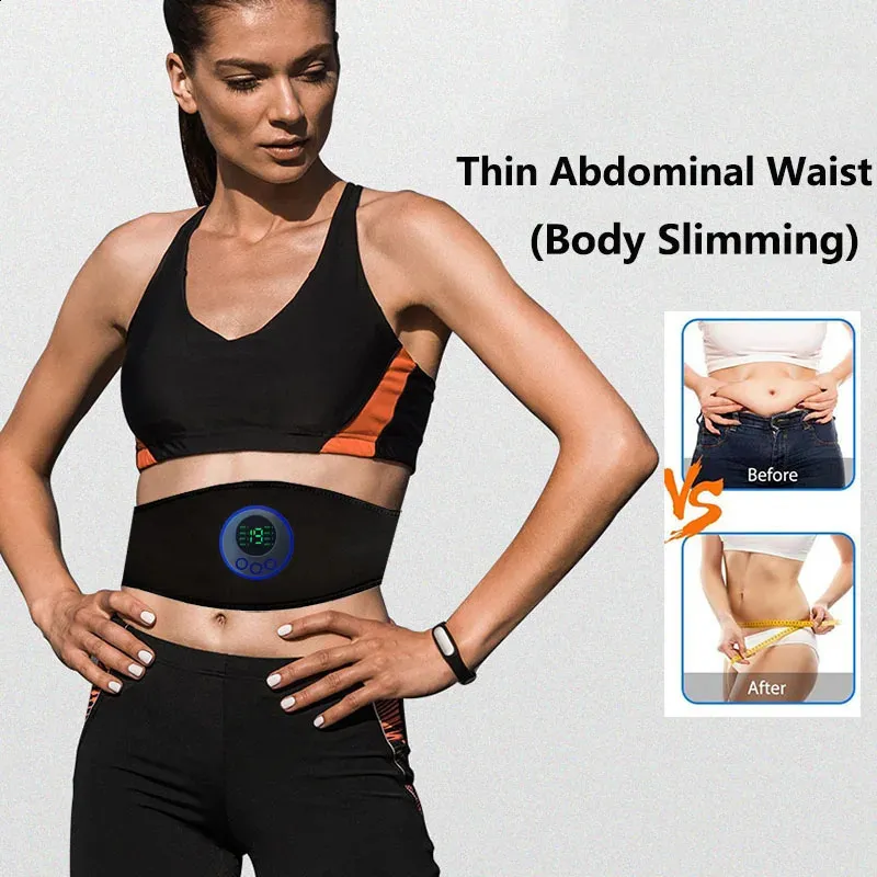 EMS Muscle Stimulator Abs Abdominal Trainer Toning Belt USB Recharge Body Belly Weight Loss Home Gym Fitness Equiment Unisex 240123