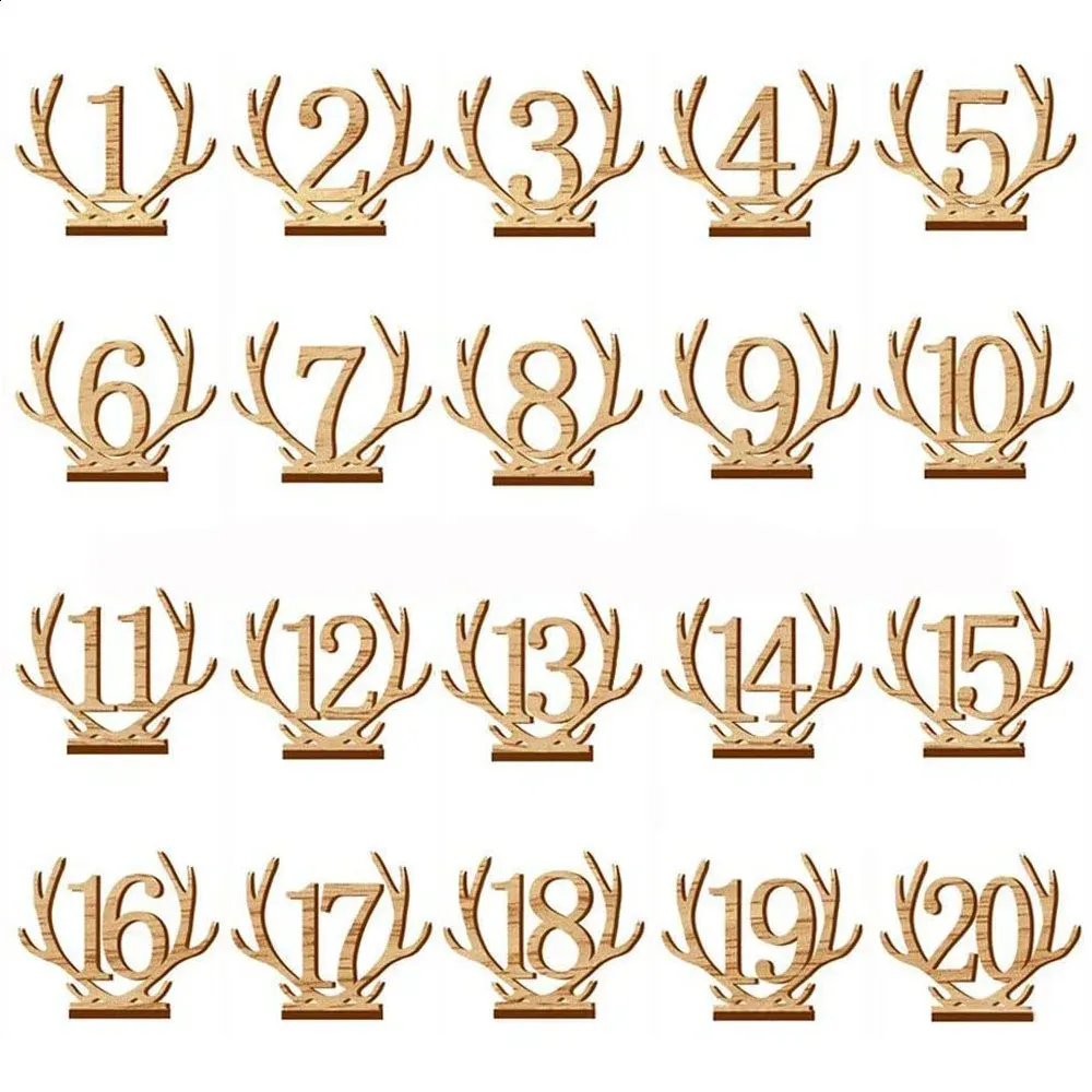 20Pcs 120 Number Antler Wedding Wooden Table Numbers Set With Gifts Birthday Base Party Decor Supplies 240127