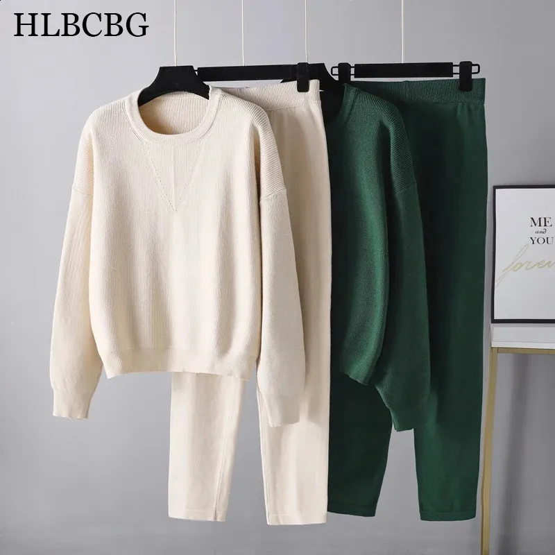 HLBCBG 2 قطع سترة مجموعات نساء مسارات ONECK سراويل فضفاضة أنيقة سروال الجزر المحبوب بدلة 240124