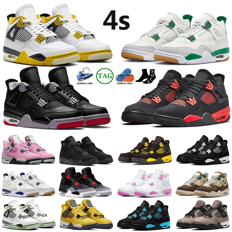 Jumpman Mens 4 농구 신발 4S 점프 자료 재조정 파인 그린 그린 그린 생생한 황색 고양이 UNC Blue Pink Thunder Red Cement Seafoam 여자 남자 Og 스니커즈