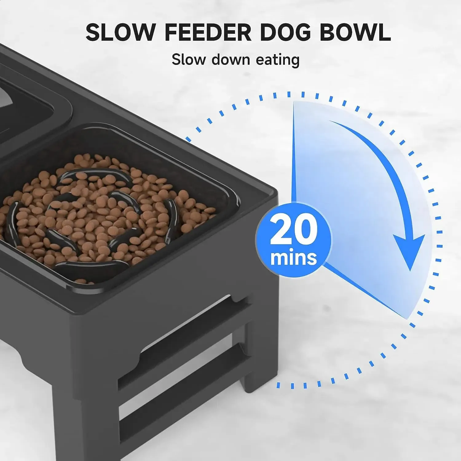 Ciconira Elevated Dog Bowls with Slow Feeder 4 Adjustable Heights Raised Dog Bowl Stand with Two