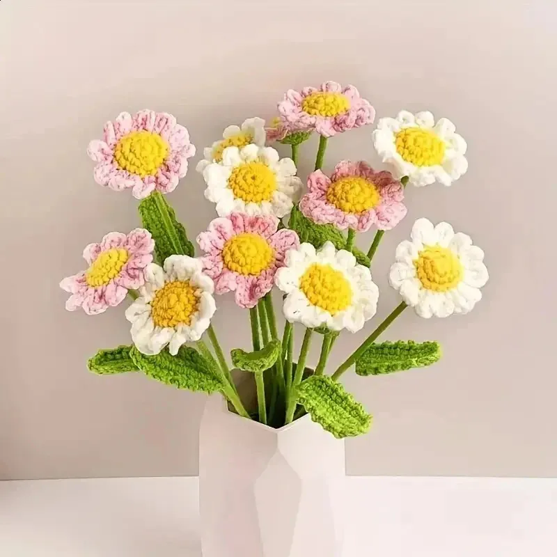 Fatto a mano Margherita Tulipano Uncinetto Filato Gancio Fiore lavorato a maglia Bouquet Regalo di compleanno Decorazioni per la casa Festa Decorazione di nozze Festa della mamma 240127