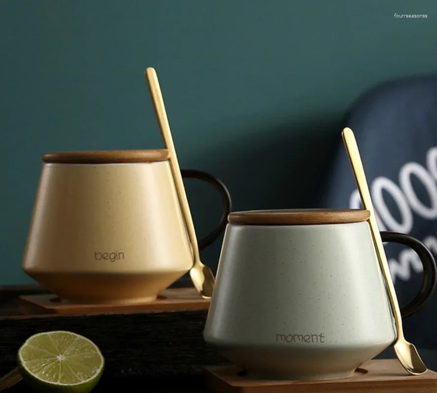 Kupalar nordic time seramik fincan ev kahve hediyesi su reklamı özel kupa ile kaşık kapağı