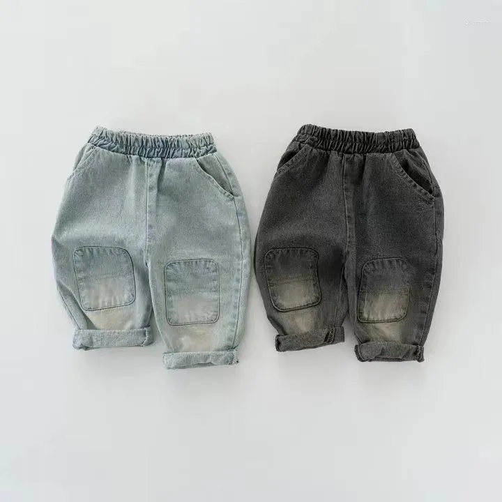 Hosen Geboren Baby Mädchen Junge Mode Jeans Hose Patch Denim Säugling Kleinkind Kind Tasche Casual Hosen Frühling Kleidung 6-24M