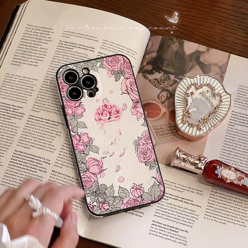 iPhone 14 Pro Max Designer Flower Telefon dla jabłka 13 12 11 Luksusowy PU skórzany zderzak-moda w kwiecistym nadruku mobilna mobilna tylna okładka powłoka Coque Fundas 11