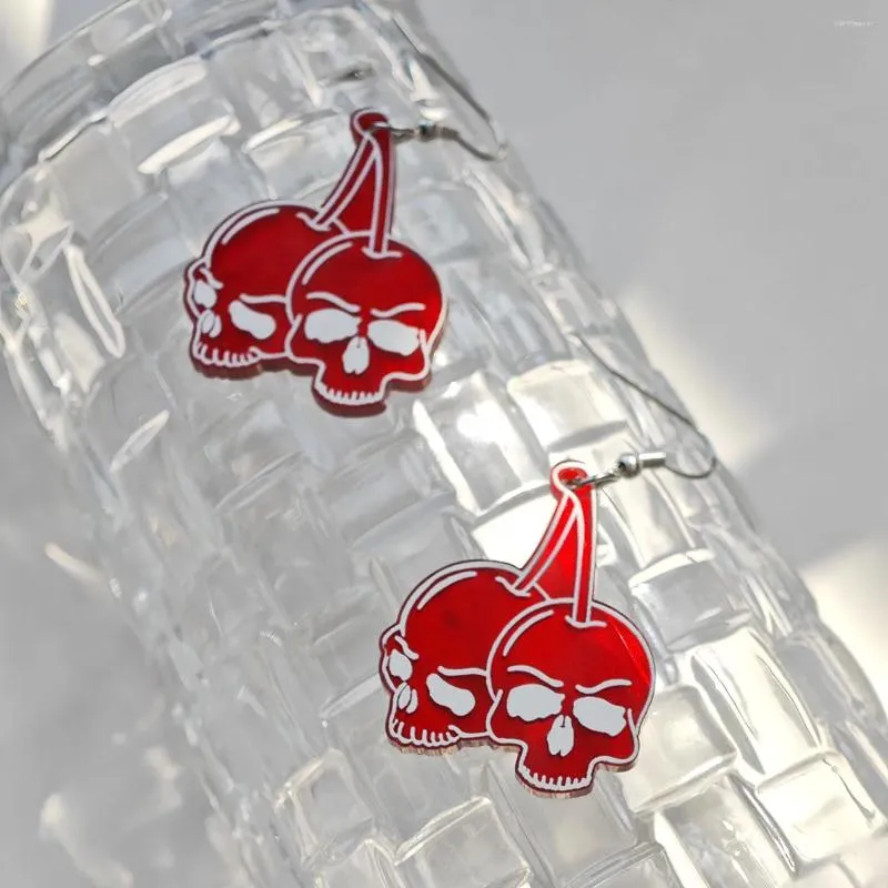 Dangle Oorbellen Ins Rode Kers Skeleton Acryl Drop Voor Vrouwen Meisjes Rvs Oorhaak Hanger Mode-sieraden