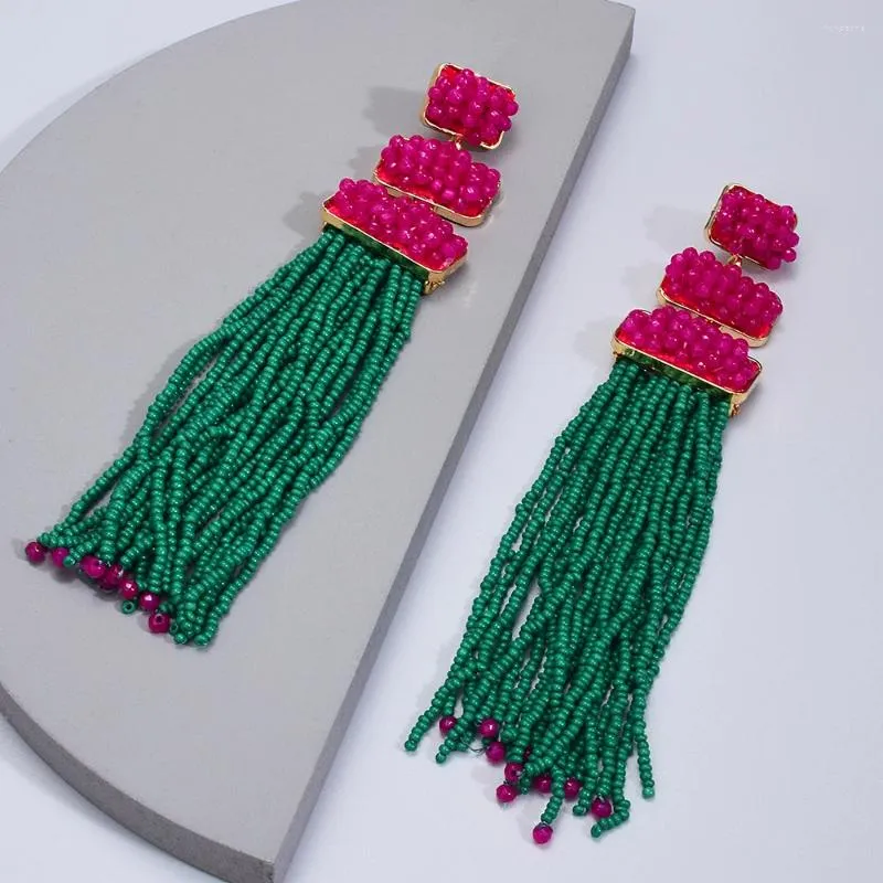 Kolczyki Dangle Bohemian marka Ethnic Tassel wisiorek dla kobiet ręcznie robione z koralikami upuszczenie imprezowe oświadczenie biżuteria hurtowo