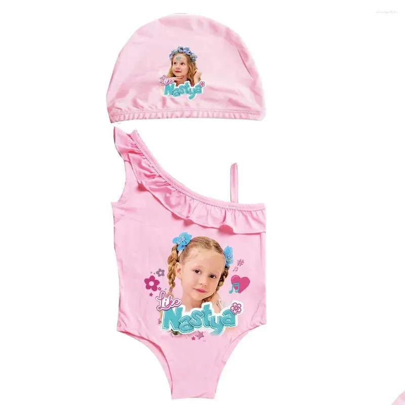 مجموعات الملابس جميلة مثل Nastya Costume Baby Girls Cute Shuffle Swimsuit Kids One Piece Swimwear Children