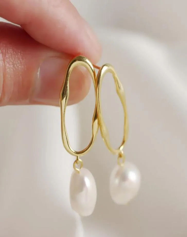 Gold Plate S925 Sterling Silver Baroque Freshwater Pearl Drop Earrings Women Jewelry Ins Style High Quality Drop 4060959