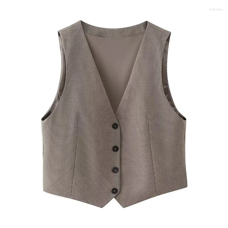 Women's Vests YENKYE 2024 Women Pinstripe Vest Sexy Sleeveless V Neck Front Button Office Waistcoat High Street Crop Top