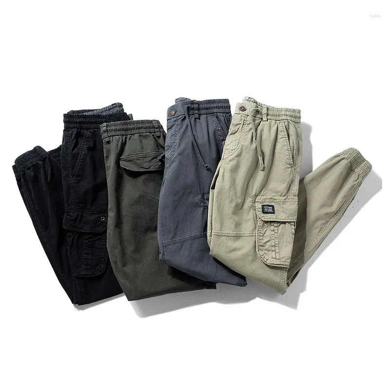 Pantalons pour femmes 2024 Salopette simple Hommes Printemps Version coréenne Mode Multi-poches Jambe droite Taille élastique Cravate