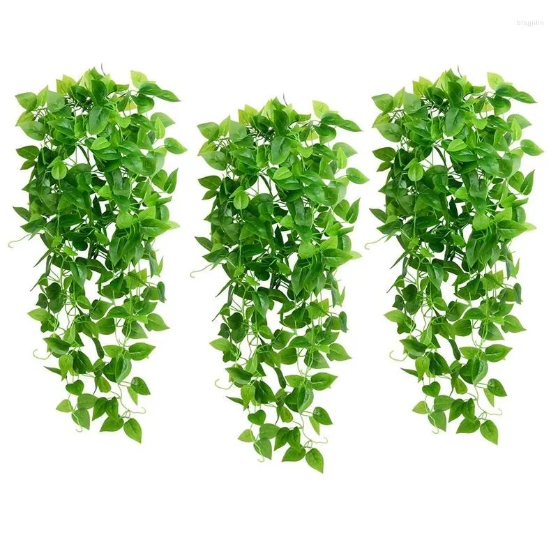 Dekorativa blommor 3-pack konstgjorda hängande växter Ivy Vine Fake Leaves Wall Home Room Garden Kitchen Wedding Outside Decoration