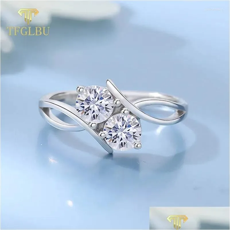 Cluster Rings Tfglbu 1Cttw Colorless Moissanite 925 Sterling Sliver Ring For Women Proposal Platinum Plated Band Brilliant Drop Delive Ote2S