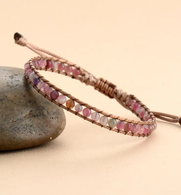 Bracelets en pierre mignons pour femmes, cordon de tourmaline rose, bracelet végétalien, bracelet de perles de 4mm, bijoux de noël, cadeaux 3229891