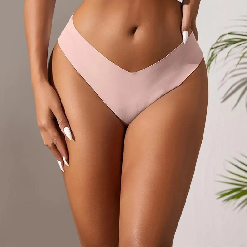 Women's Panties Sexy Seamless Breathable Briefs Underwear V-Waist Thong Solid Color Lingeries For Woman Underpants Brazilian