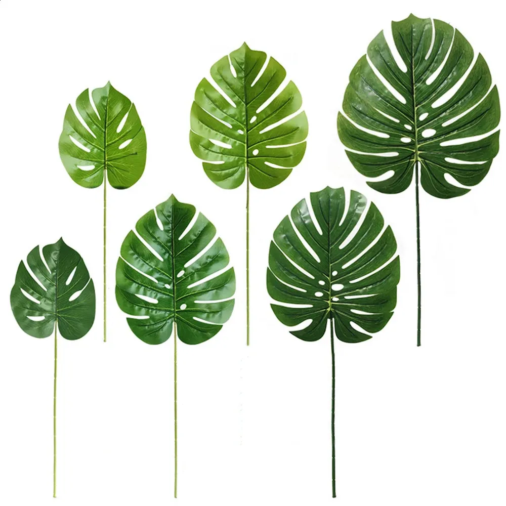 10PCS Artificial Plants Tropical Palm Leaves Faux Single Big Monstera Leaf Fake Branch For Garden Wedding Party Table Decoration