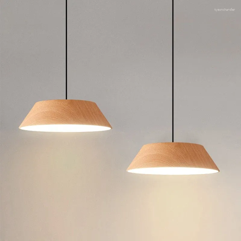 Lampes suspendues Nordic moderne Grain de bois LED lumières en métal pour table salle à manger cuisine lampe suspendue luminaire décor à la maison lustres d'éclairage