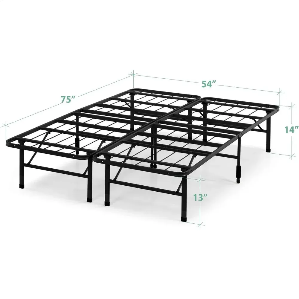 14 inch metalen platformbedframe, geen boxveer nodig, stevige stalen onderbedopslag, volledig zwart 240223