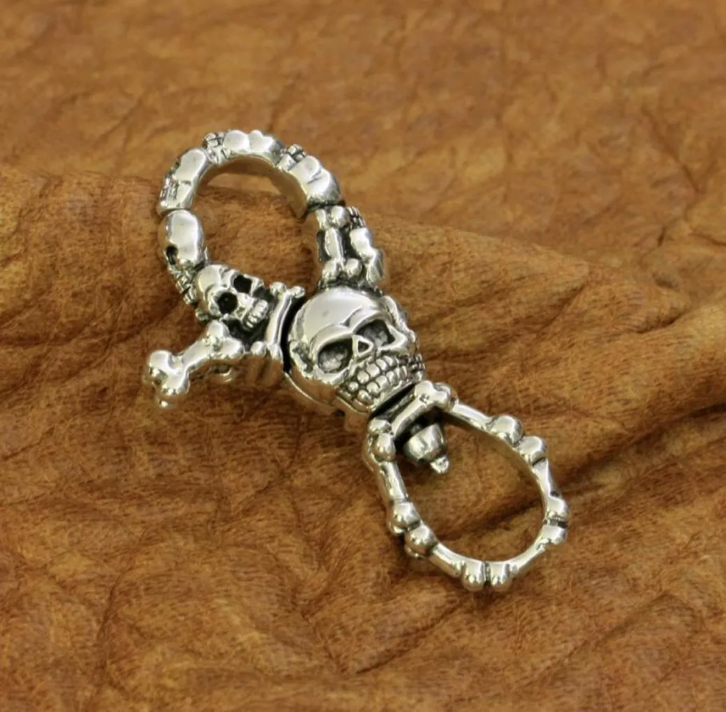 Llavero Punk de motorista para hombre con cierre de calavera de alto detalle de Plata de Ley 925 accesorio DIY TA1997903359