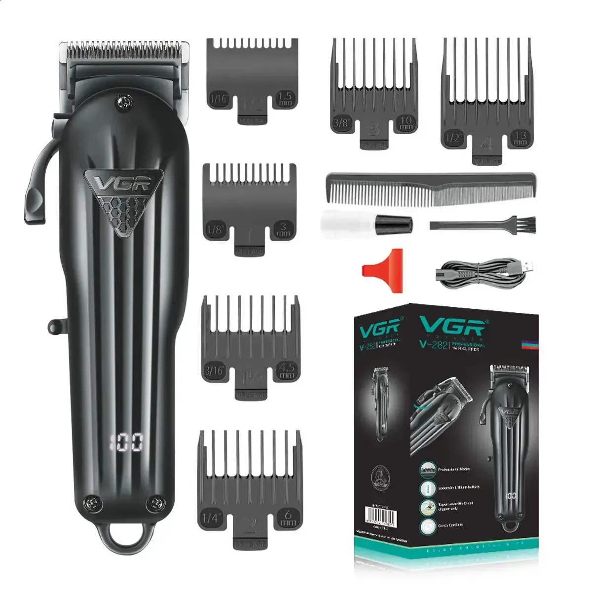 VGR V-282 Máquina para cortar cabello ajustable, recortadora inalámbrica para hombres, cortadora de pelo eléctrica profesional recargable para peluquero 240124