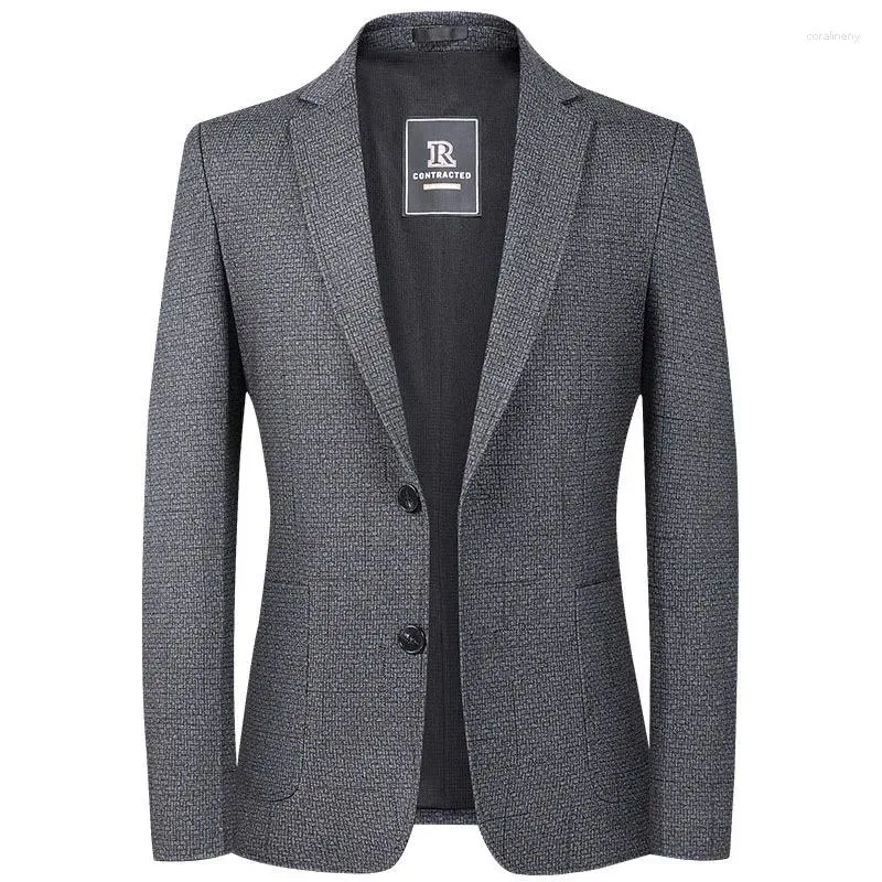 Ternos masculinos 2024 outono inverno malha xadrez blazer jaqueta fino ajuste outwear inteligente casual de alta qualidade jovens terno para festa