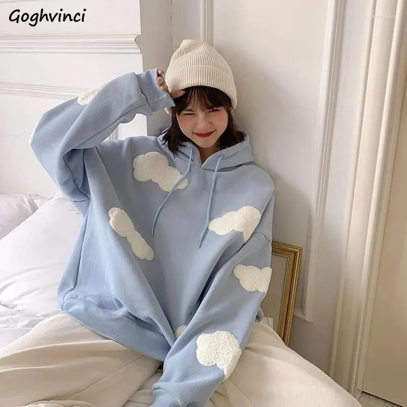 Sudaderas con capucha para mujer con sombrero Mujeres Harajuku 3D Nube Impreso Estética Adolescentes más gruesos Top Coreano Ocio Diseñador Streetwear Suelto Chic Ins