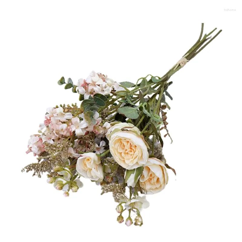 Decoratieve bloemen AT14 Retro wilde rozen met gras gedroogd uitziende speciale bloemboeket bruiloft pografie rekwisieten Flores Artificiales