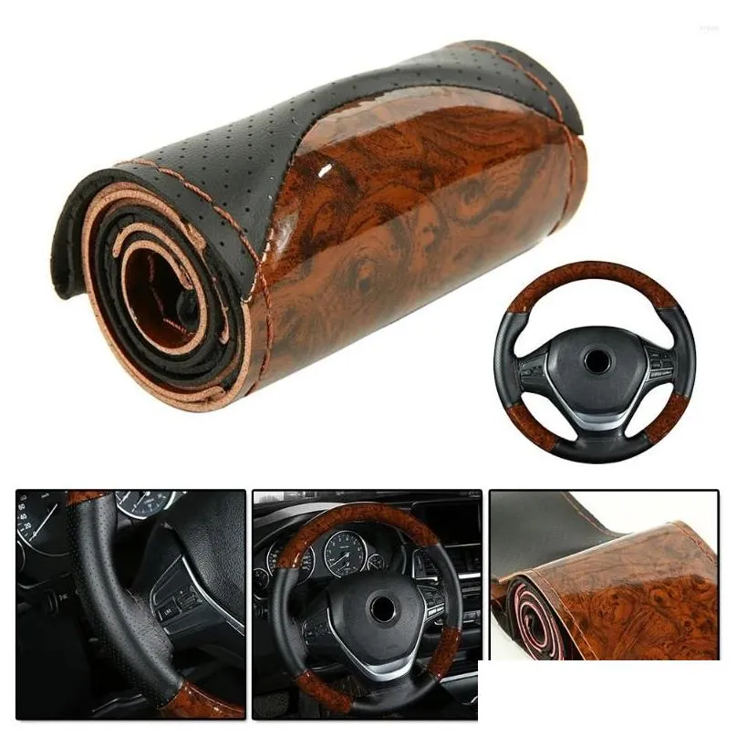 Capas de volante Ers 1set Er acessório carro diy caber 37-38cm kit pêssego madeira substituição caminhão entrega entrega automóveis motocicletas otbod