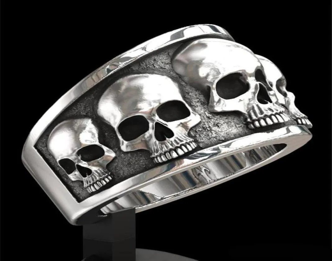 HELA MEN039S RINGAR Fashion Rostfritt stål Skull Band Ring Hip Hop Punk Gothic Engagement Smycken Ringar Storlek 613 för Men9399778