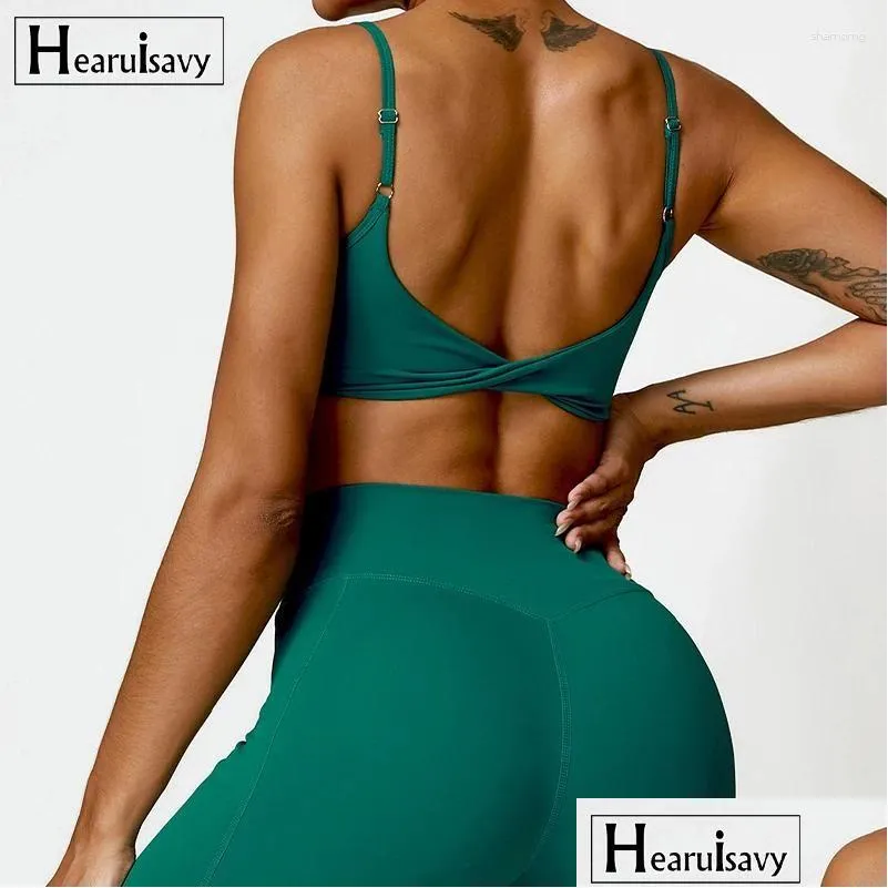 Yoga-outfit Heariisavy BH met gekruiste rug Push-up gymtop Dames Fitnesskleding Sportondergoed Trainingskleding Hardlopen Drop Delivery Ou Otawk