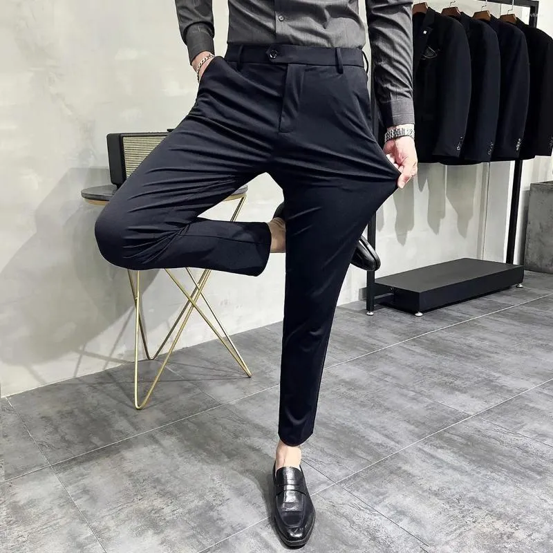 Men's Suits 2024 Spring England Work Stretch Pants Men Cotton Business Fashion Slim Solid Color Casual Pant Male Brand Trouser P152