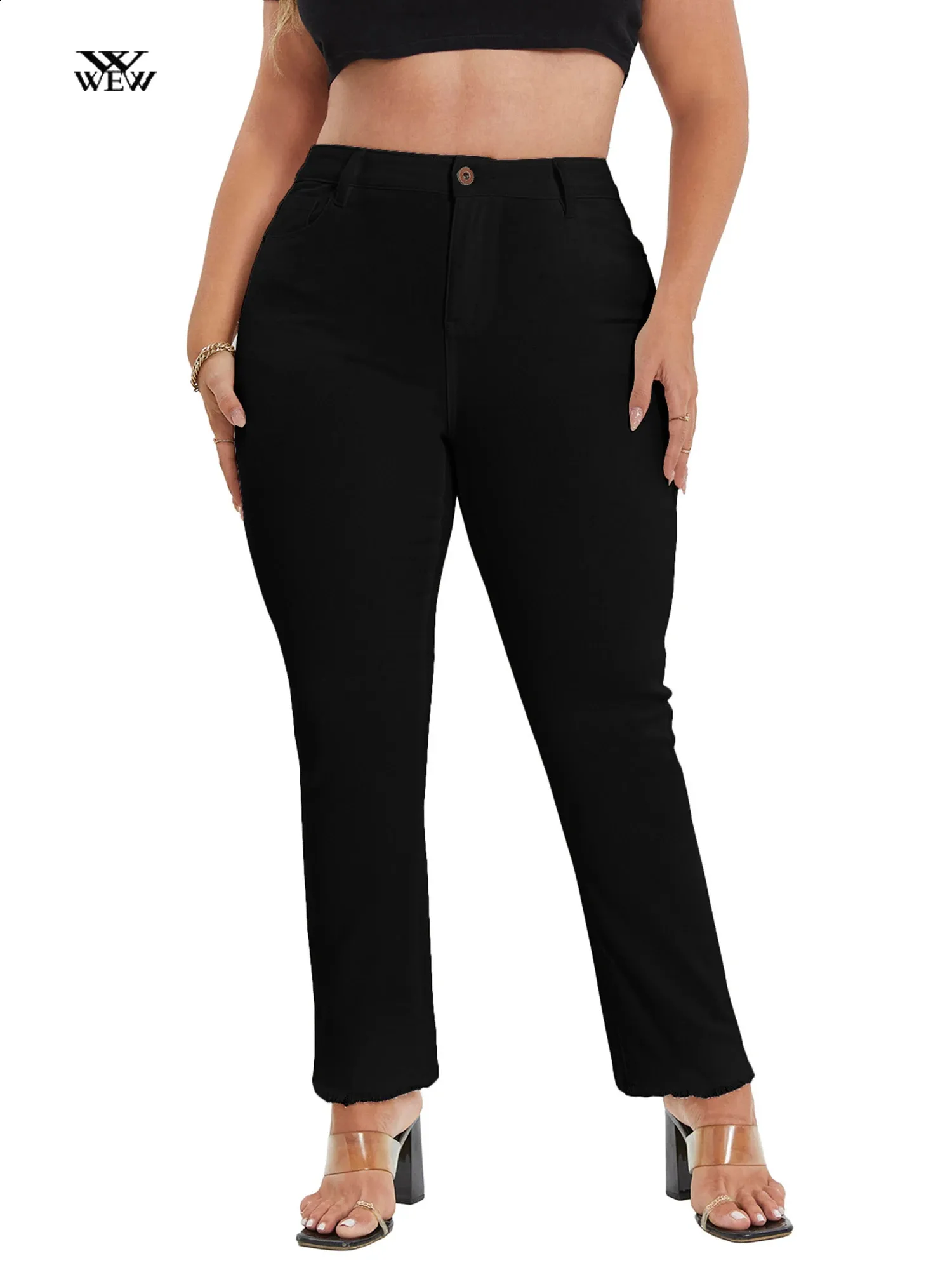 Plus Size Damen Schwarze Jeans Gerade Hohe Taille Dehnbare Jeans 6XL Farbe Volle Länge Herbst Winter Kurve Große Jeans für Frauen 240202