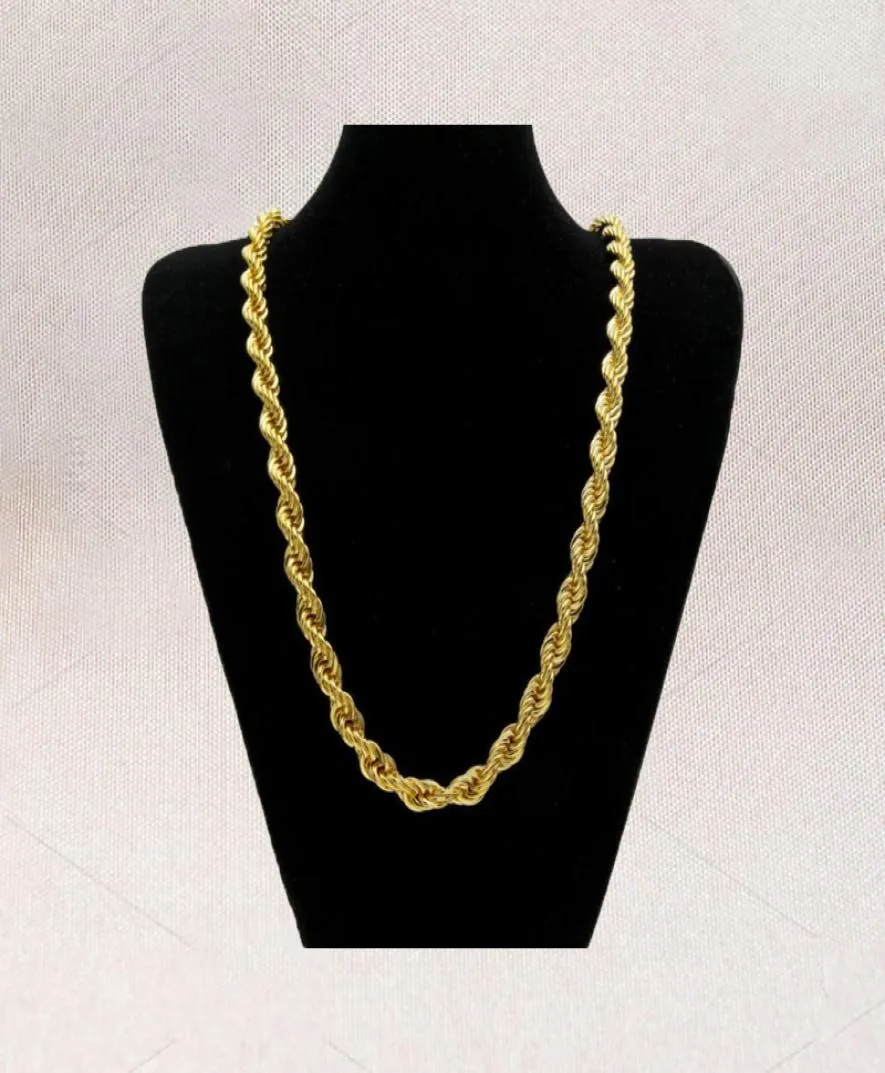 Chaîne à corde longue de 10mm d'épaisseur et 76cm, plaqué or 24K, collier lourd Hip hop pour hommes, 1616706