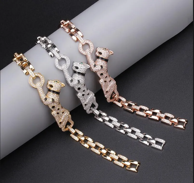 Nowy zaprojektowany hiphop mody luksusowy gepard gęste łańcuch bangle kobiety grube łańcuch bransoletka srebrna pełna diament