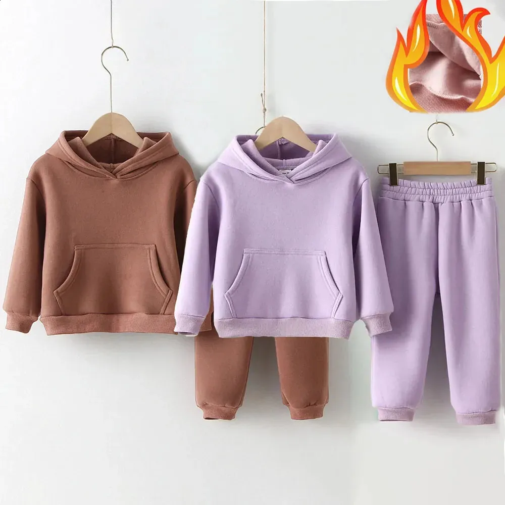 Winter Children Clothes Kids Suit Warm Sweater Girl Fleece Hoodies Pullover Sweatshirt Pant Winter Girl Boy Tracksuit Sportswear 240129