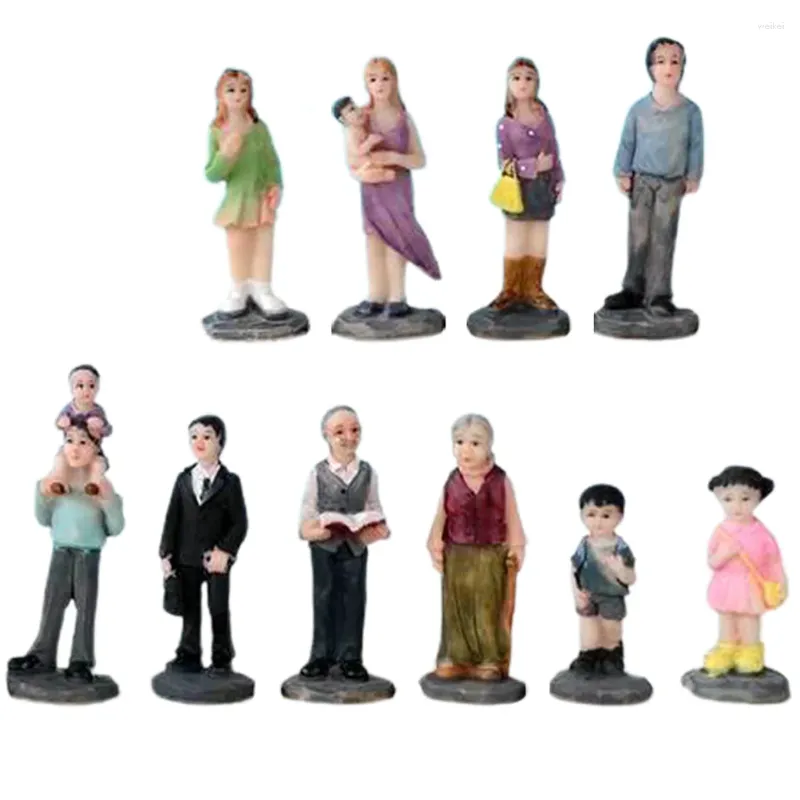 Décorations de jardin 10 pcs Décor Mini Personnes Figure Modèles Famille Figurines Personnage Ornement Miniature Résine Statues