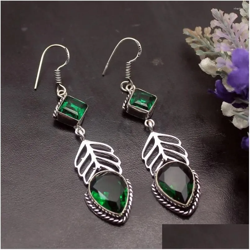 Boucles d'oreilles lustre pendantes Hermosa incroyable à venir Vintage Greentopaz pour les femmes 2 5/8 pouces A87 livraison directe bijoux Otclk