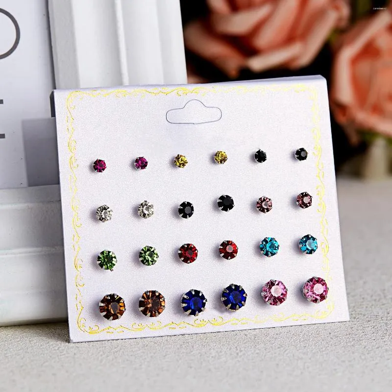 Stud Earrings 12 Pairs/Set Mini Zircon Ear Colorful Round Crystal Earring Set For Women Jewelry Accessories Kit