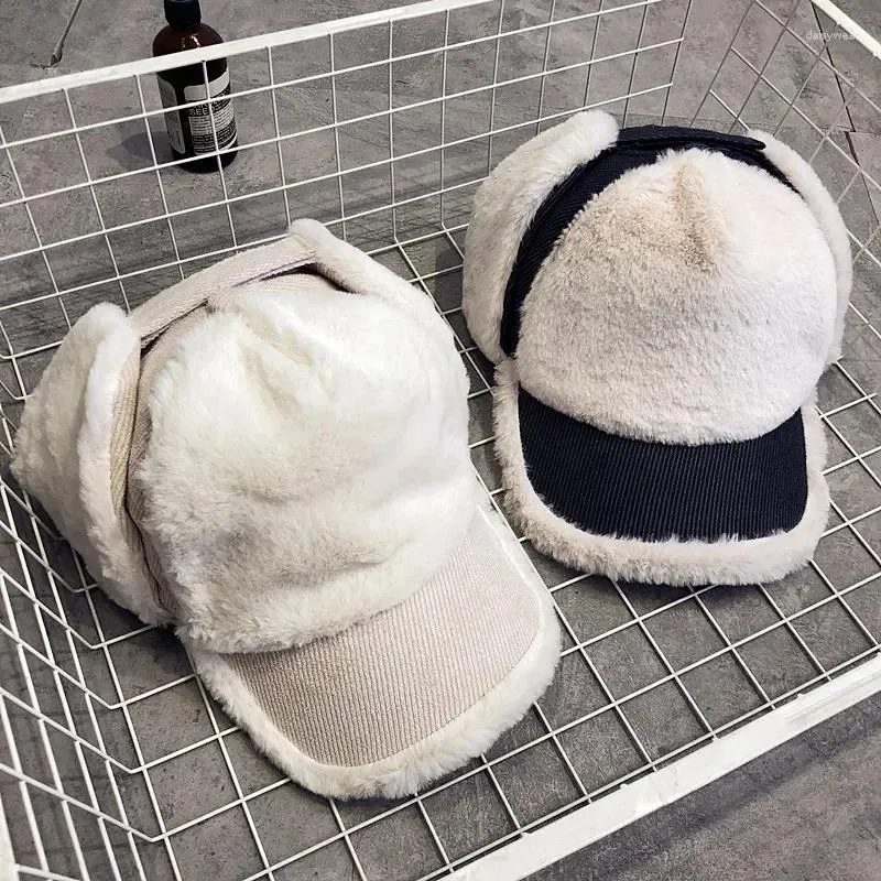 Berets Bomber Hats Winter Men Women Warm Russian Fur Ushanka Fluffy Hat With Earflap Baseball Cap Lamb Plush Ear Protection Casquette