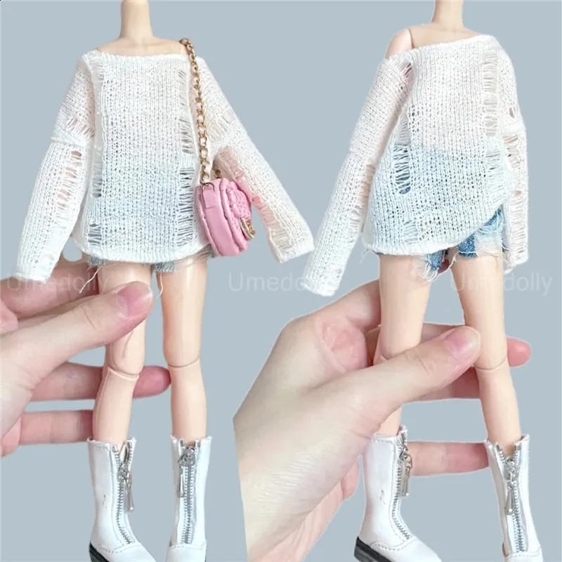 1PCS 1/6 BJD Dolls Fashion Hollow Knit Smock / Denim Shorts Clothes for Blyth Doll Accessories Toy 240202