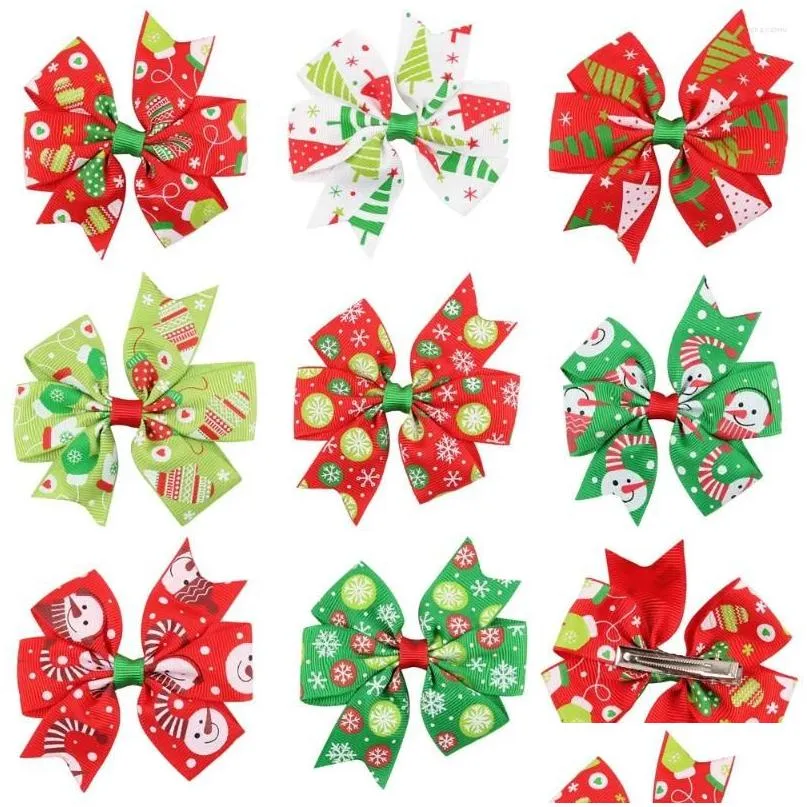 Acessórios de cabelo 1 Pcs 8cm Natal Bow Grosgrain Ribbon Clip Head Wear 046 Drop Delivery Bebê Crianças Maternidade Ottpb